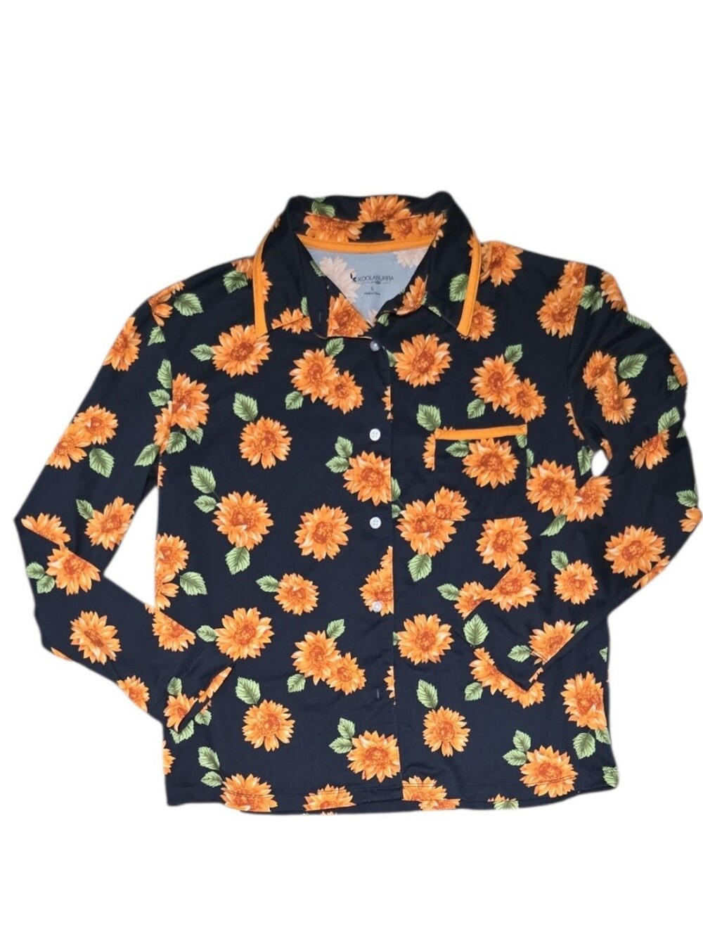 Koolaburra Two Piece Pajama Set Sunflowers Black Loungewear Size Small - Picture 2 of 10